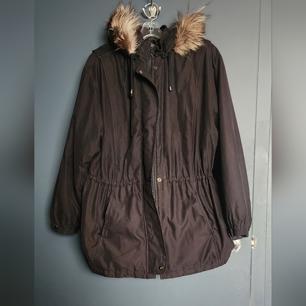 Bromley Sport Black Vintage Winter Puffer Coat Fox Fur Hood Women XL